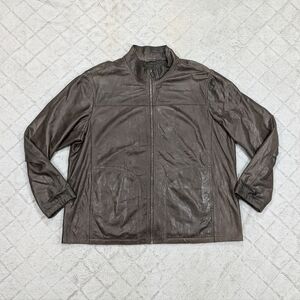 Overland Jacket Mens 3XL Brown Leather Full Zip Lined Biker